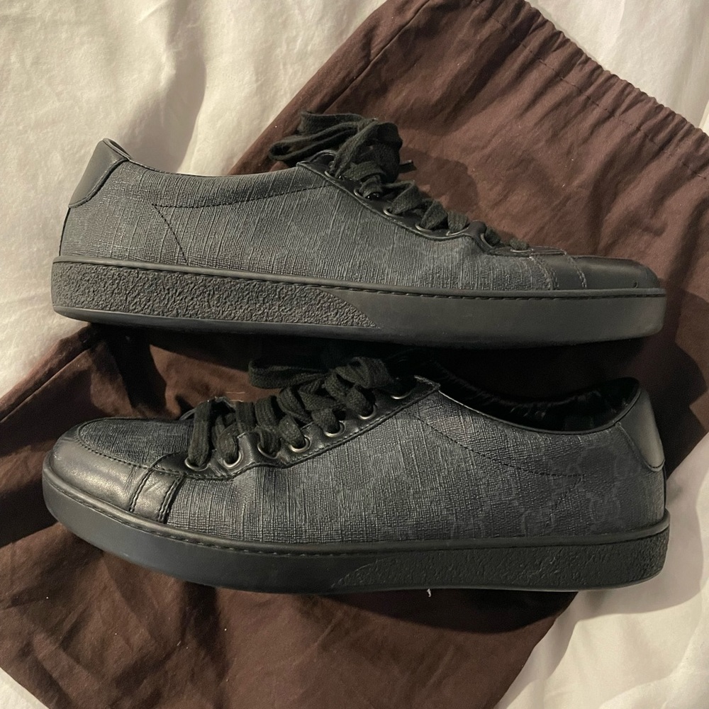 Gucci Men's 325370 Black / Grey Coated Canvas Gg Low Top Sneakers - Picture 6 of 9